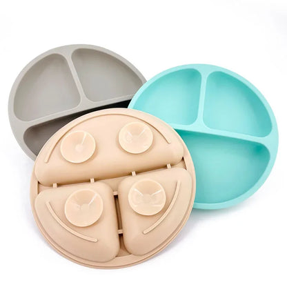 Baby Safe Sucker Silicone Dining Plate Solid Cute Cartoon Children Dishes Suction Toddle Training Tableware Kids Feeding Bowls